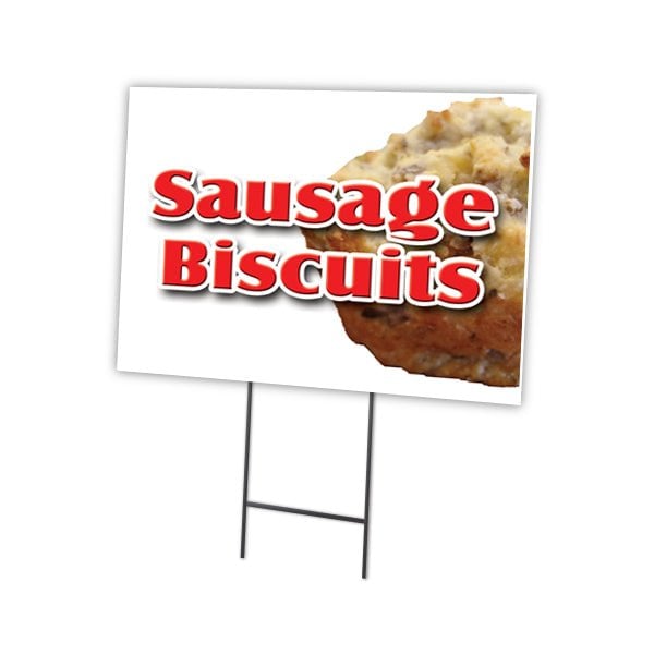 Sausage Biscuits Yard Sign & Stake outdoor plastic coroplast window, C-1216-DS-Sausage Biscuits